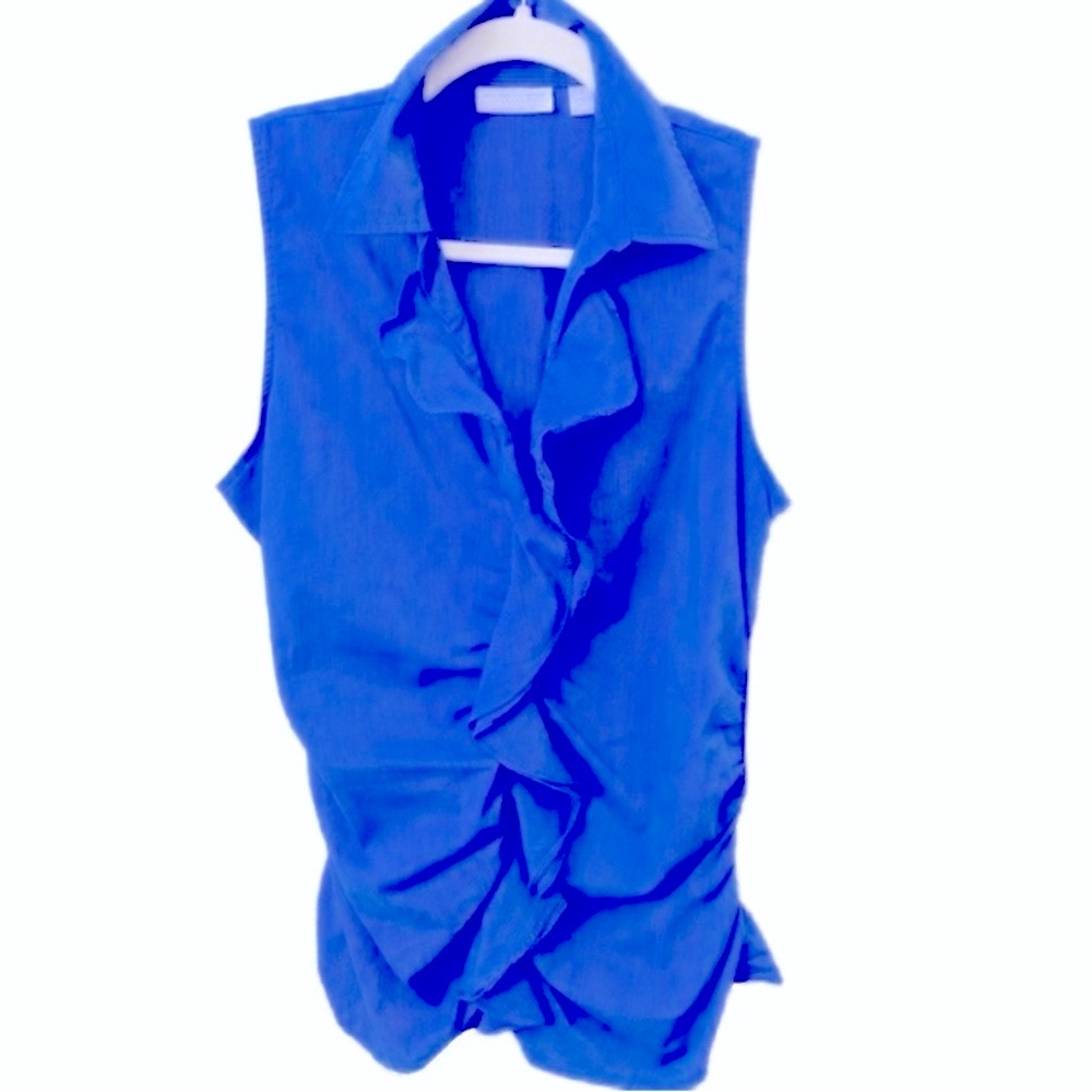 New York and Co, Sleeveless Pinstripe Ruffle Blouse